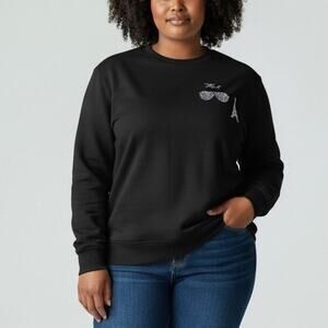 Karl Lagerfeld Paris Pullover 1X Black Studded NWT Designer Logo Crewneck $109